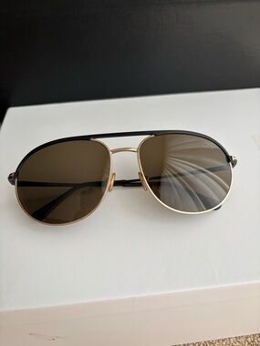 Tom Ford Polarized Black and Gold Aviator Sunglasses
